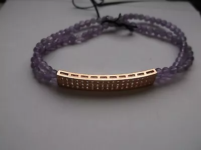 £4 • Buy Brand>new>genuine>shimla>two Toned Lilac Stone Beads>gold>metal Bar Bracelet